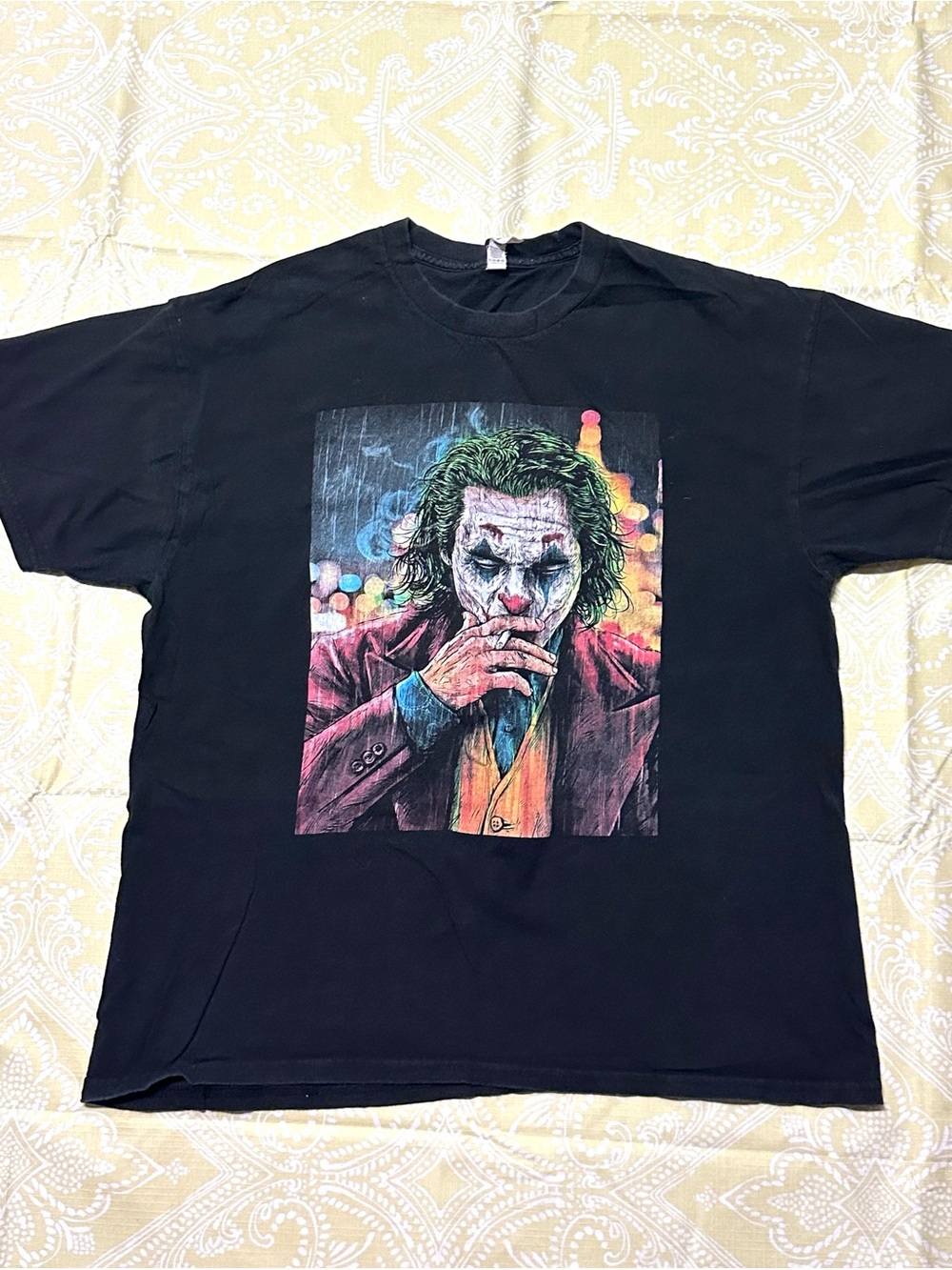 Black Short-Sleeve Graphic Crewneck T-Shirt - Dark Joker Illustration